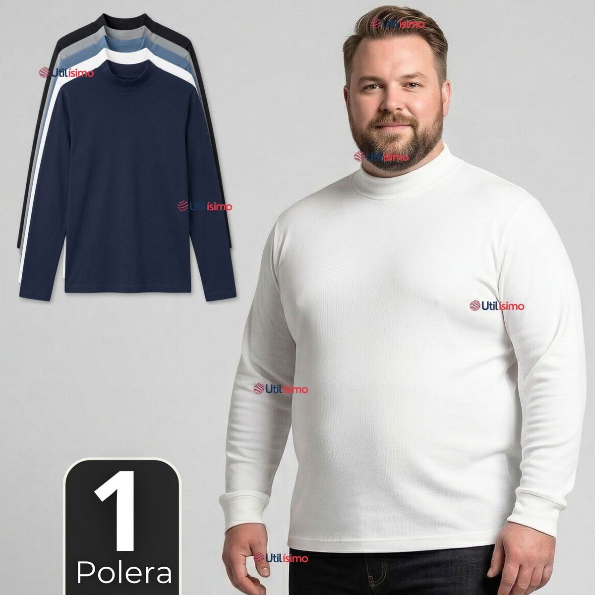 UTILISIMO - Camiseta Polera Bambú Primera Capa Cuello Beatle Manga Larga Colores Surtidos Hombre