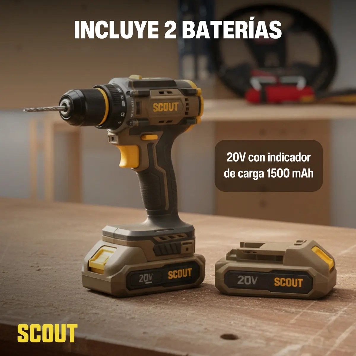 GENERICO - Taladro Atornillador Inalambrico Scout 20v + 2 Baterías Y Accesorios BELUG
