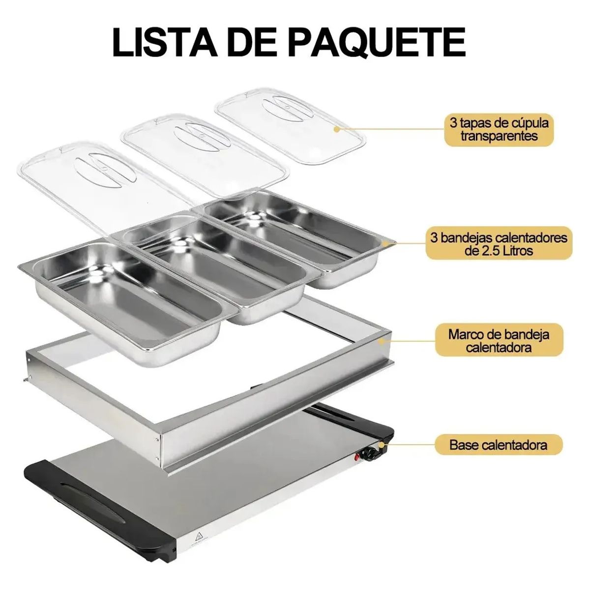 METEX - Bufetera Electrica 3 Insertos De Acero Inoxidable Multiuso