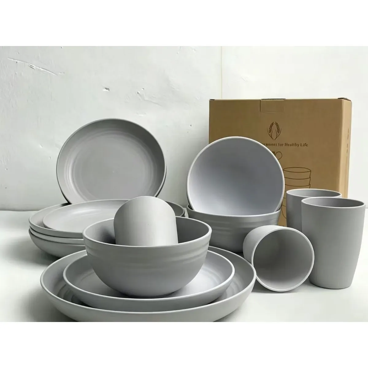U BUY - Set 16 Pcs Juego De Vajilla Completo Melamina Gray