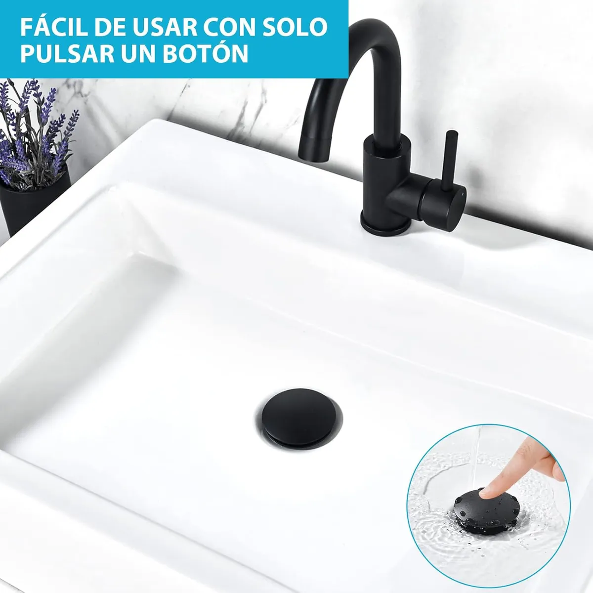 KUANGYE - Desague Lavamanos Pop Up Clic Sin Rebalse Cola 1 1/4 Negro