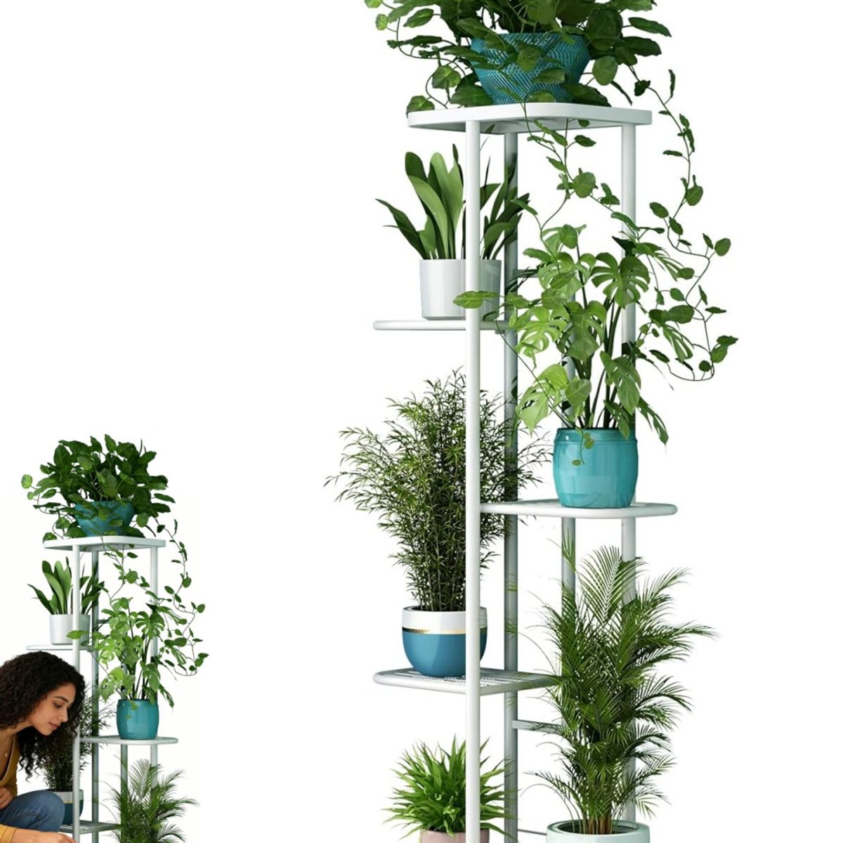 KUANGYE - Soporte de metal para plantas,estante para macetas para interiores y exteriores,5 niveles 6 macetas
