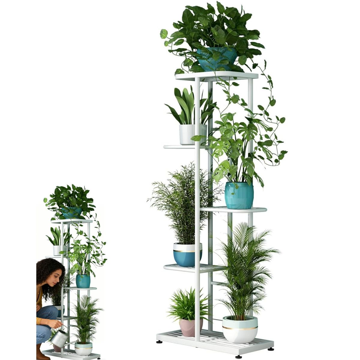 KUANGYE - Soporte de metal para plantas,estante para macetas para interiores y exteriores,5 niveles 6 macetas
