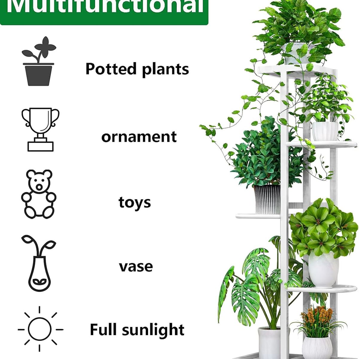 KUANGYE - Soporte de metal para plantas,estante para macetas para interiores y exteriores,5 niveles 6 macetas