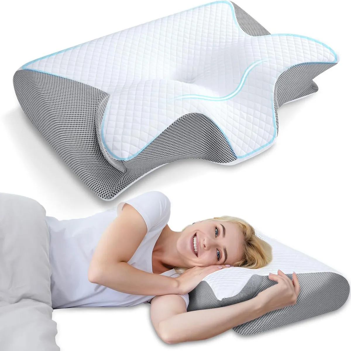 ATURE - Almohada Ortopédica Cojín Cuello Memory Foam Cervical