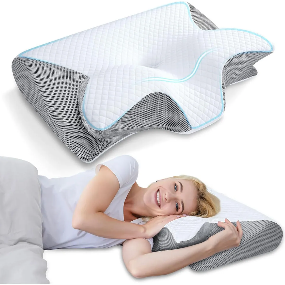 ATURE - Almohada Ortopédica Cojín Cuello Memory Foam Cervical