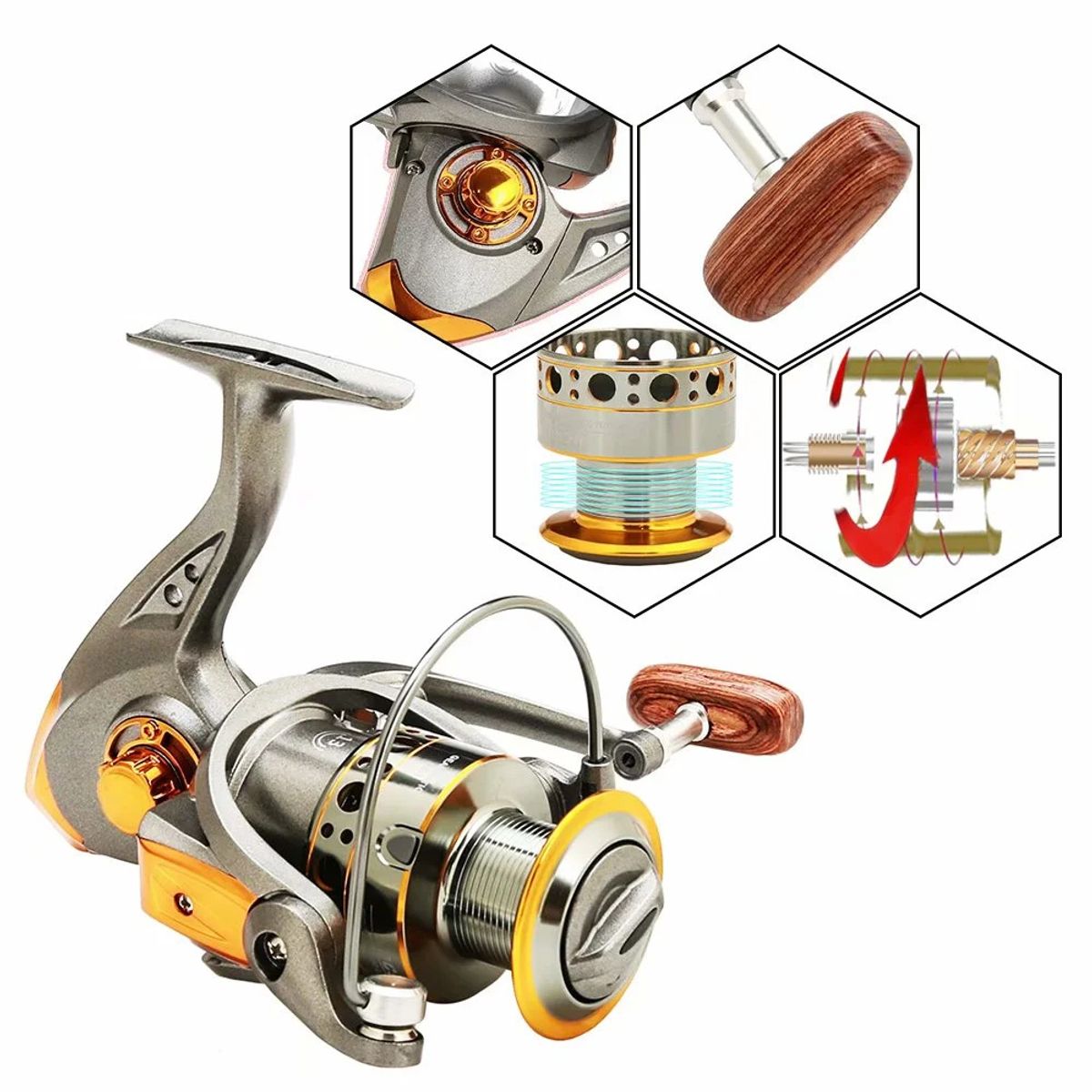 KUANGYE - Carrete Pesca Giratorio Ligero Metal Intercambiable Izq der