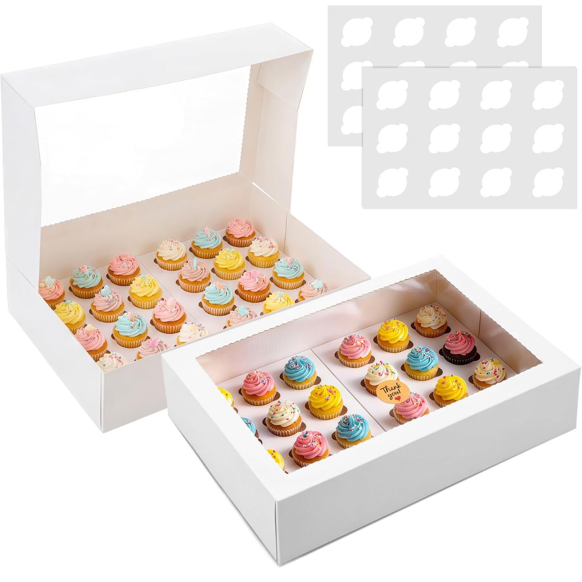 KUANGYE - Pack 10 Cajas Para 24 Mini Cupcakes Con Visor ventana Blanco