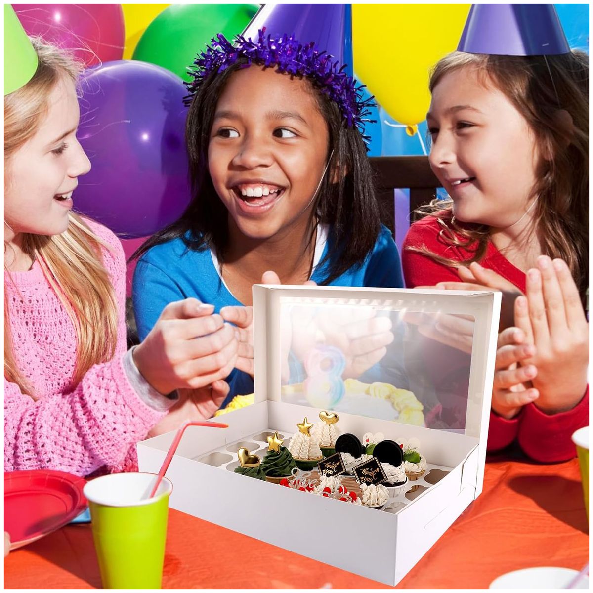 KUANGYE - Pack 10 Cajas Para 24 Mini Cupcakes Con Visor ventana Blanco