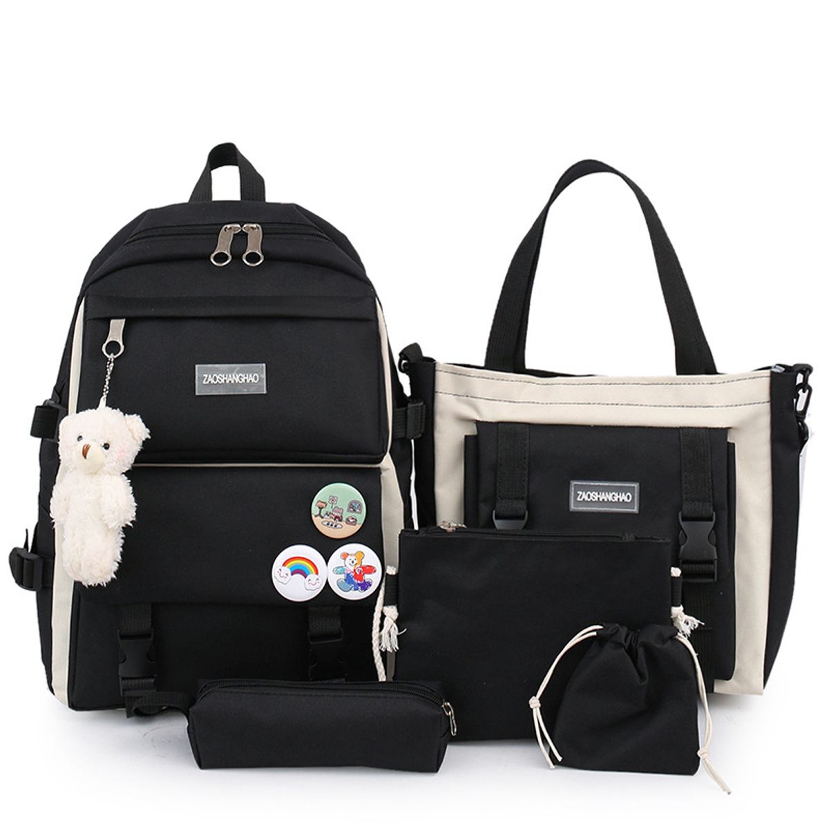 DANWEILE - Mochila Escolar Infantil + Accesorios Set 5 Piezas Colegio
