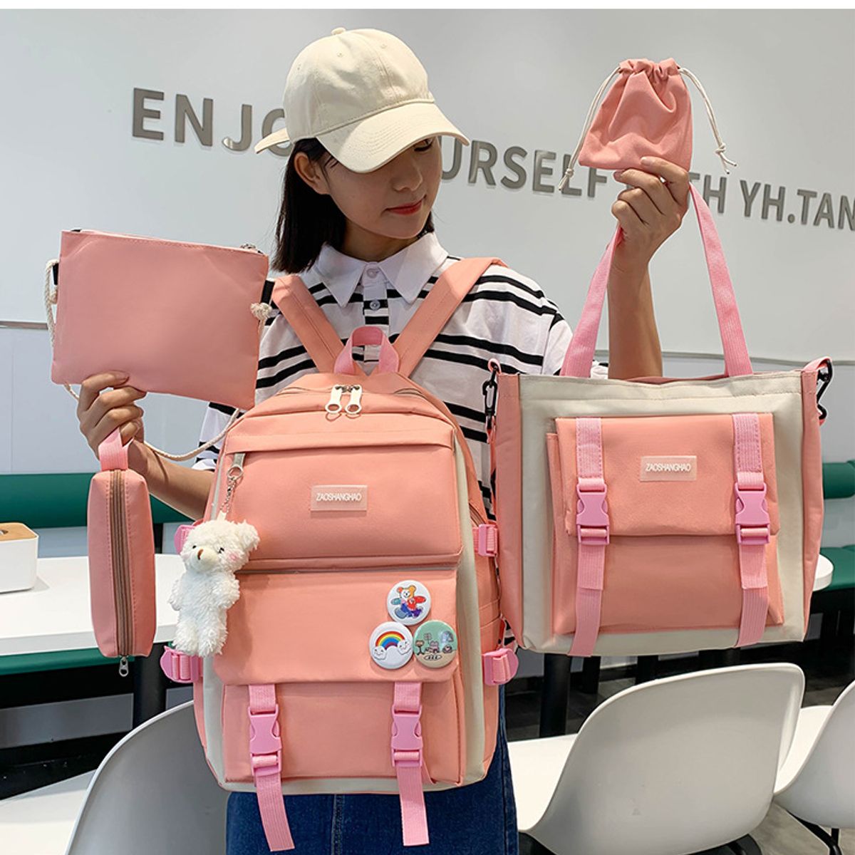DANWEILE - Mochila Escolar Infantil + Accesorios Set 5 Piezas Colegio