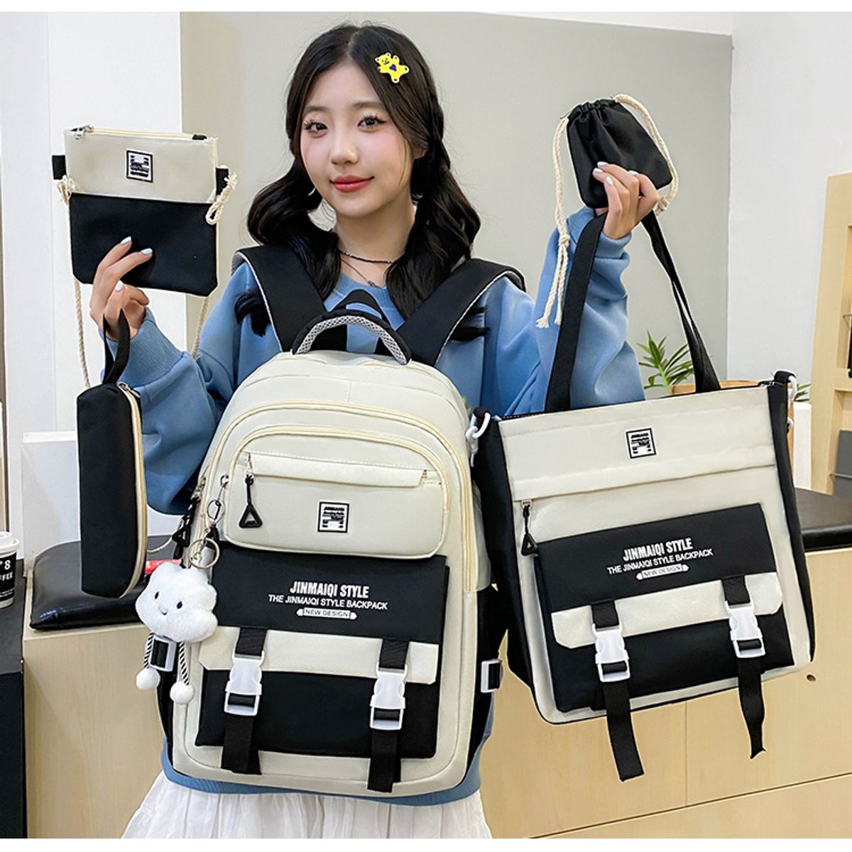 DANWEILE - Mochila Escolar Infantil + Accesorios Set 5 Piezas Colegio