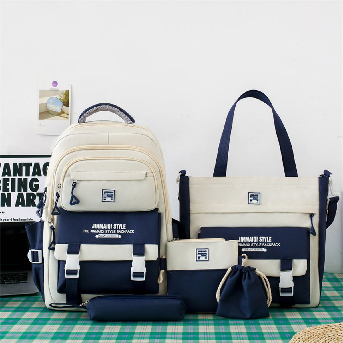 DANWEILE - Mochila Escolar Infantil + Accesorios Set 5 Piezas Colegio