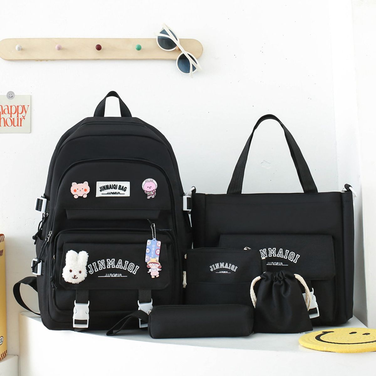 DANWEILE - Mochila Escolar Infantil + Accesorios Set 5 Piezas Colegio