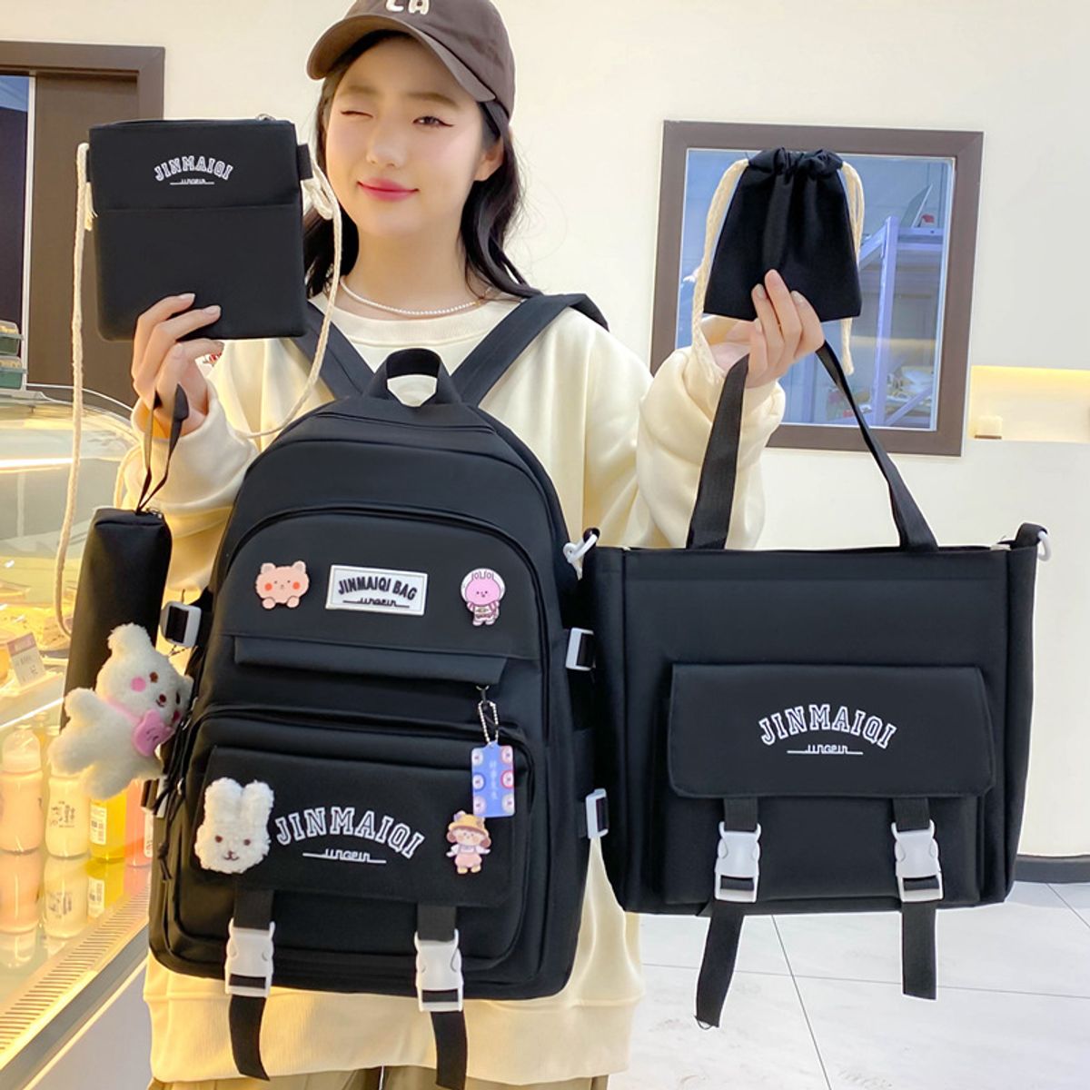 DANWEILE - Mochila Escolar Infantil + Accesorios Set 5 Piezas Colegio