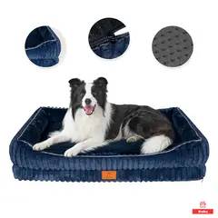 KOBA - Cama Antiestres Perro Colchon Ortopedica 90x63cm Grande Tela Franela Azul Marino