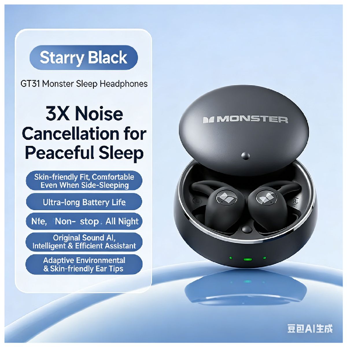MONSTER - Monster Auriculares Bluetooth inalámbricos para dormir, aislamiento acústico y reducción de ruido