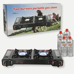 LINE - Cocina Portátil Cocinilla Camping 2 platos + 4 Latas de Gas