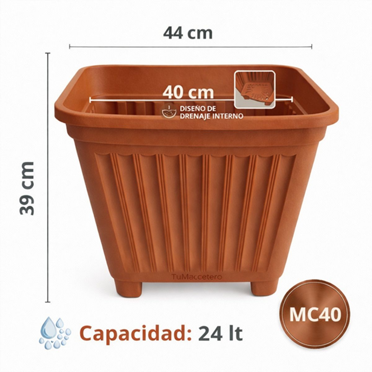 GENERICO - Macetero Plástico Cuadrado Verde Lima 40 cm
