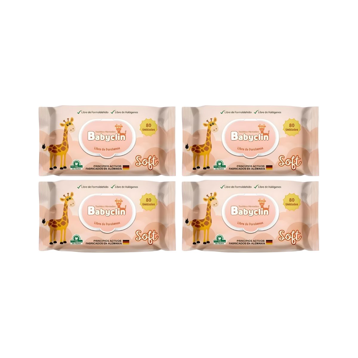 GENERICO - Pack 4 paquetes Toallitas Humedas Babyclin Soft 80un.