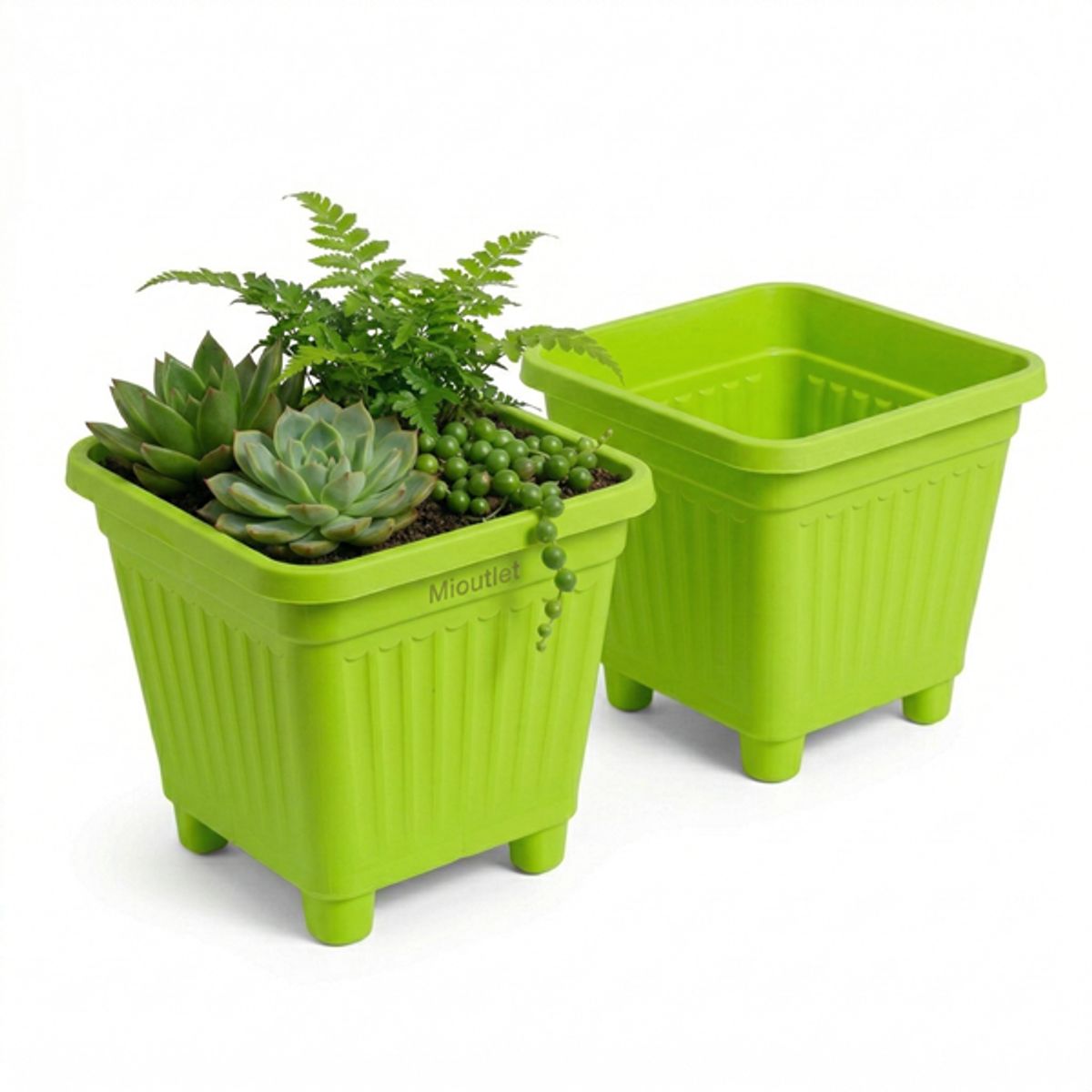 GENERICO - Pack 2 Maceteros Plástico Cuadrado Verde Lima 50 cm
