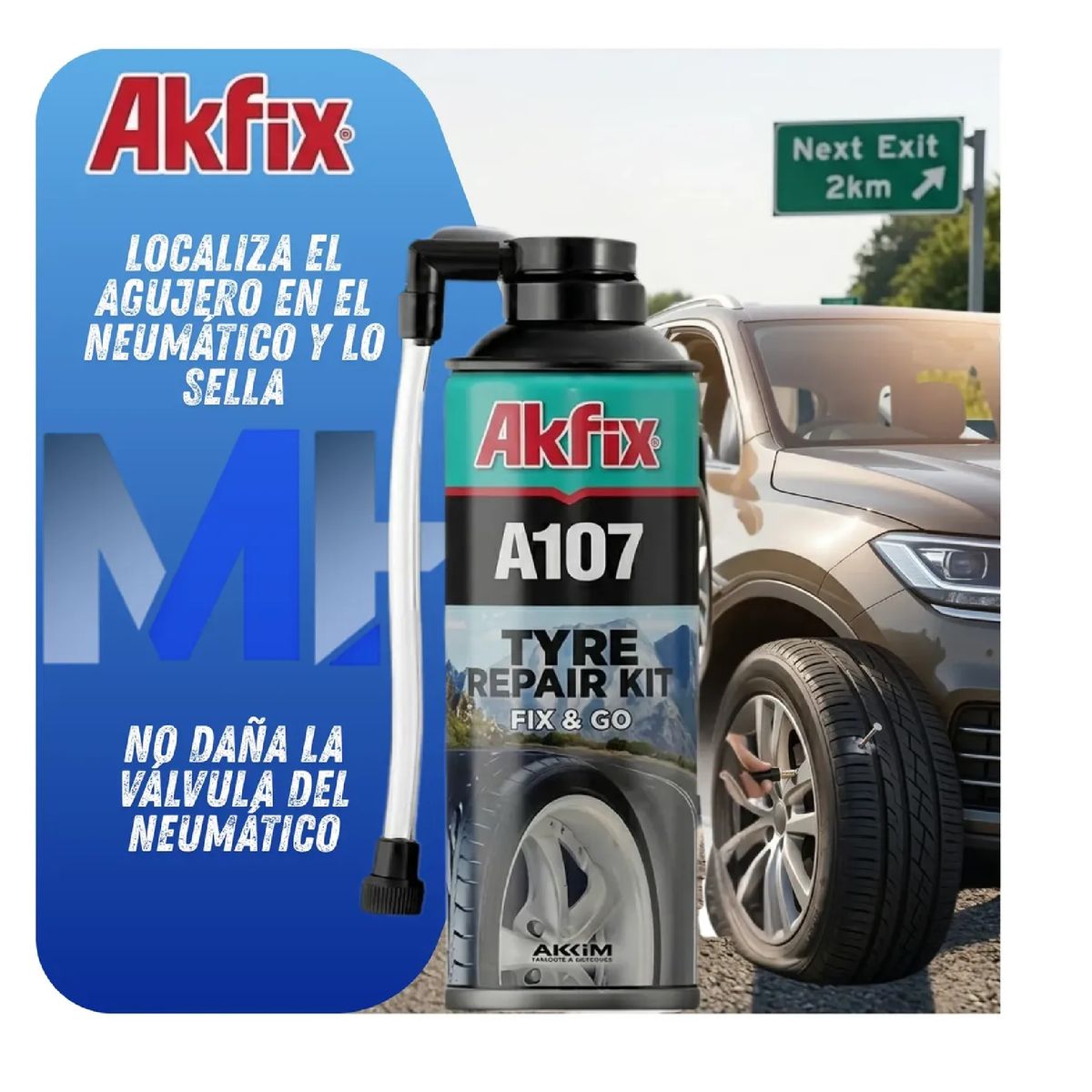 AKFIX - Repara Neumaticos Emergencia Akfix A107 Spray Infla Sella