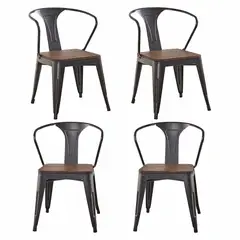 WHITE MARKET - Pack 4 unidades Silla Tolix con brazos y asiento de madera color Gris Oscuro