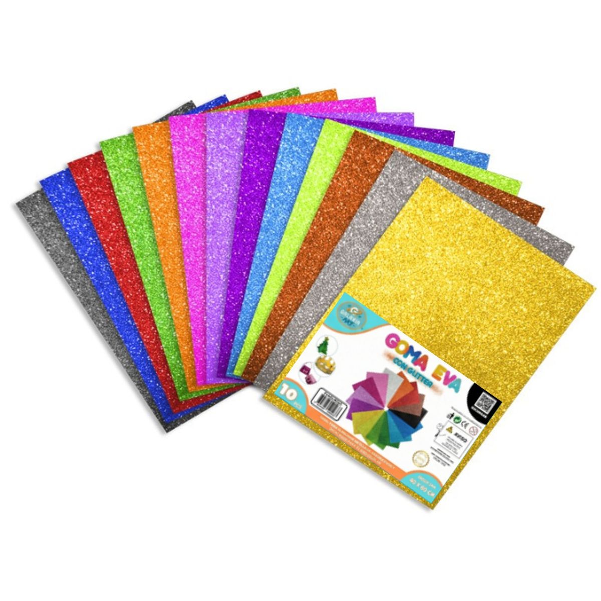 GENERICO - 10 Pliegos Goma Eva Glitter 2mm 60x40cm Colores Variados Galaxia Art