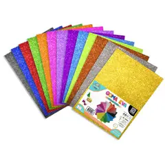 GALAXIA ART - 10 Pliegos Goma Eva Glitter 2mm 60x40cm Colores Variados