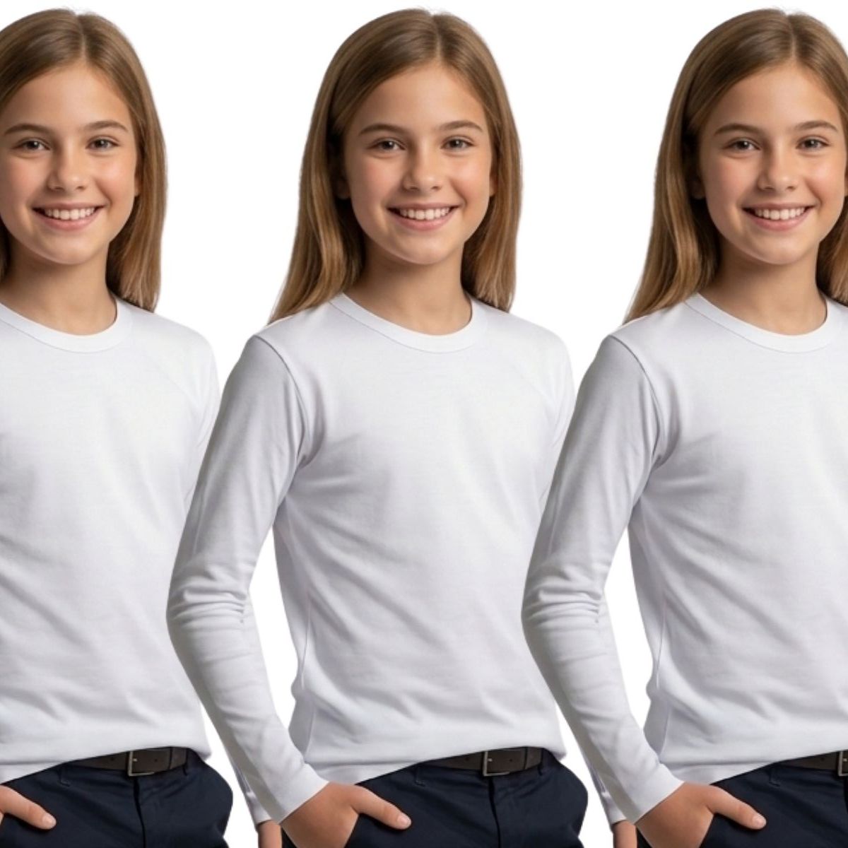 LOOK SHOP - Pack 3! Camiseta Manga Larga Algodón, Blanco. Niño Y Juvenil 808