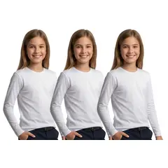 LOOK SHOP - Pack 3! Camiseta Manga Larga Algodón, Blanco. Niño Y Juvenil 808