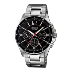 CASIO - MTP-1374D-1A Reloj Acero Esfera Negra, 50m Resistencia, Cronógrafo, Estilo Deportivo