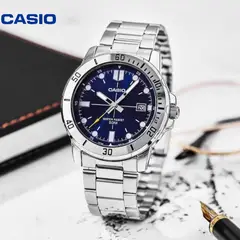 CASIO - MTP-VD01D-2E Reloj Acero Esfera Azul, 50m Resistencia, Cronógrafo, Diseño Deportivo