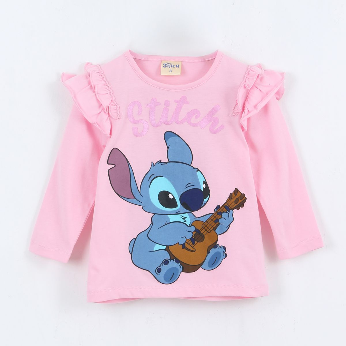 DISNEY - Polera Manga Larga Niña Vuelos Lilo & Stitch Rosado Disney