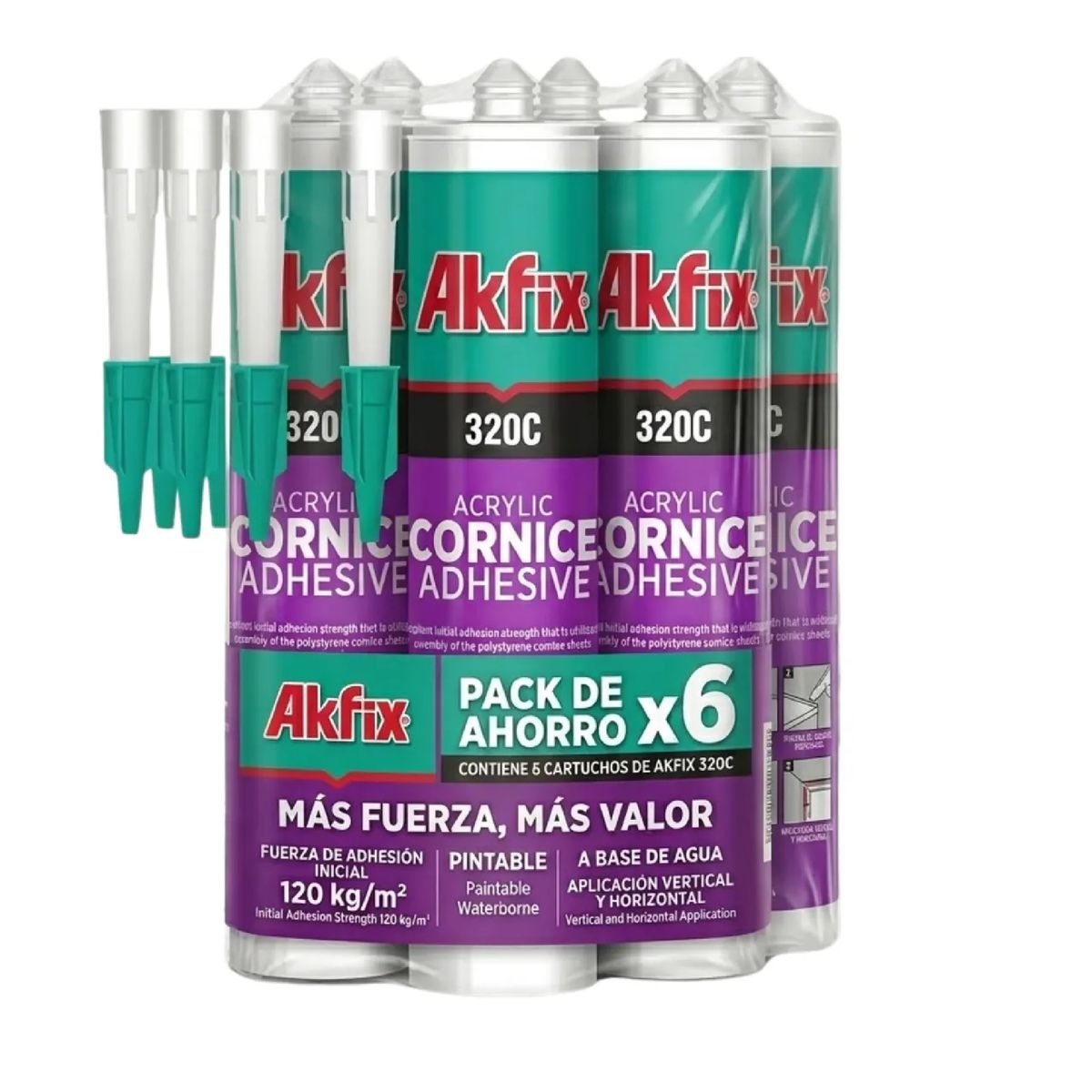 AKFIX - Pack 6 Adhesivo Para Cornisas Y Poliestireno Akfix 320c 310m