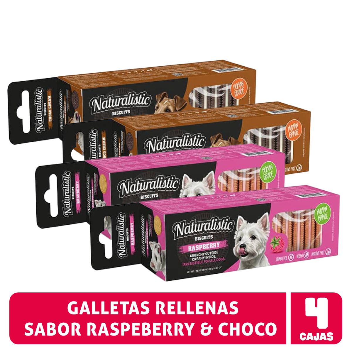 NATURALIST - Galletas Naturalistic Raspberry Choco Cream Perro - Pack X 4