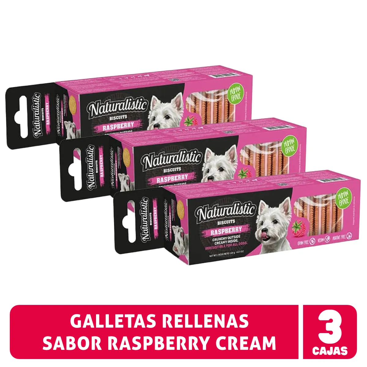 NATURALIST - Galletas Naturalistic Raspberry Cream Para Perro - Pack X 3