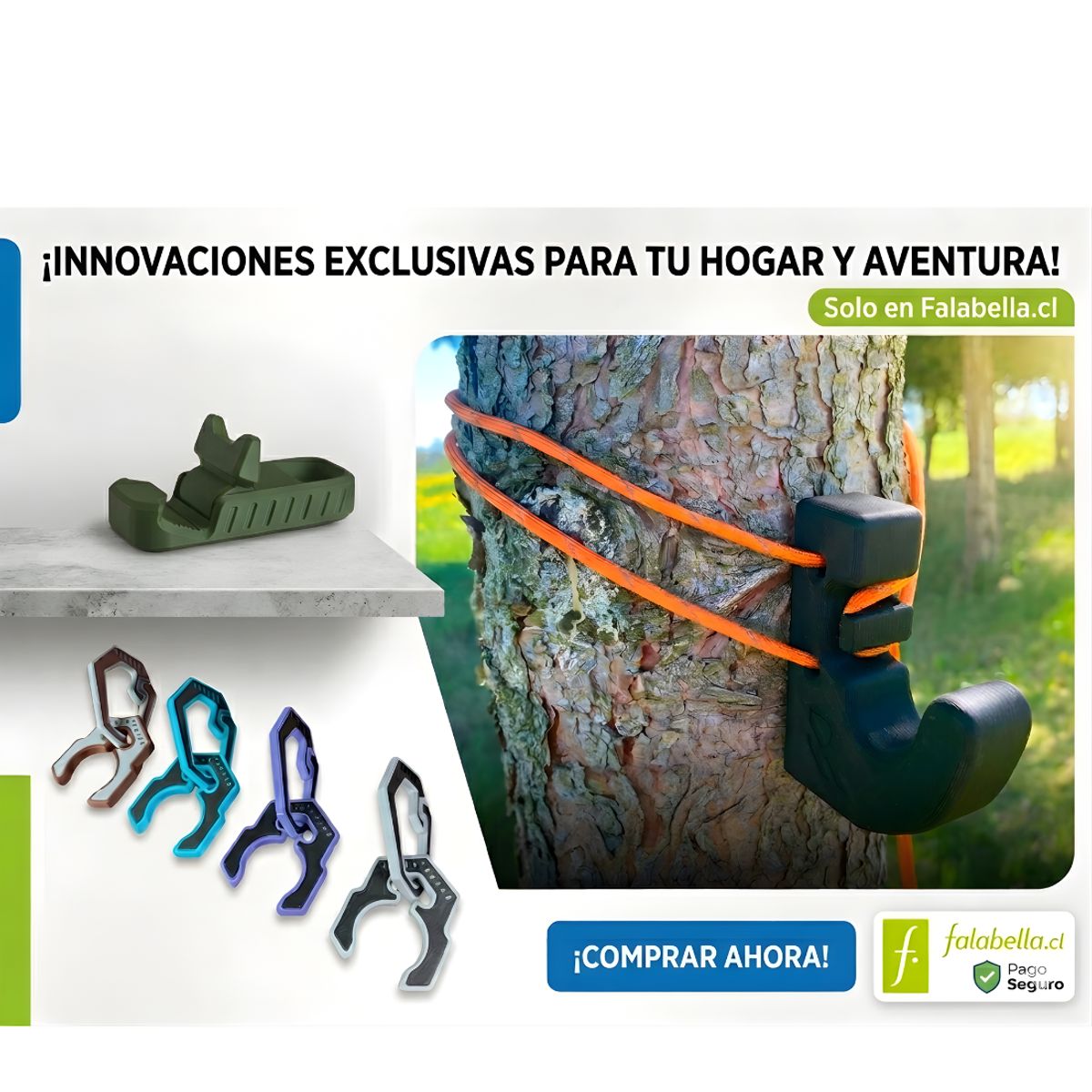 GENERICO - Pack Outdoor 3 en 1: Soporte Celular + Clip Botella + Gancho Mochila - Compacto y Resistente