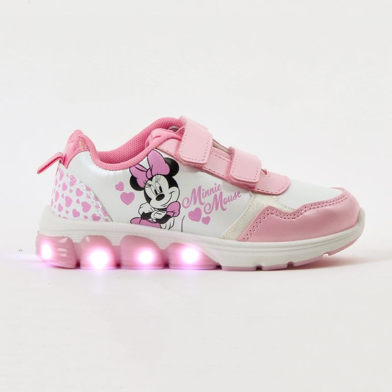 Zapatilla Luces Niña Corazones Minnie Rosado
