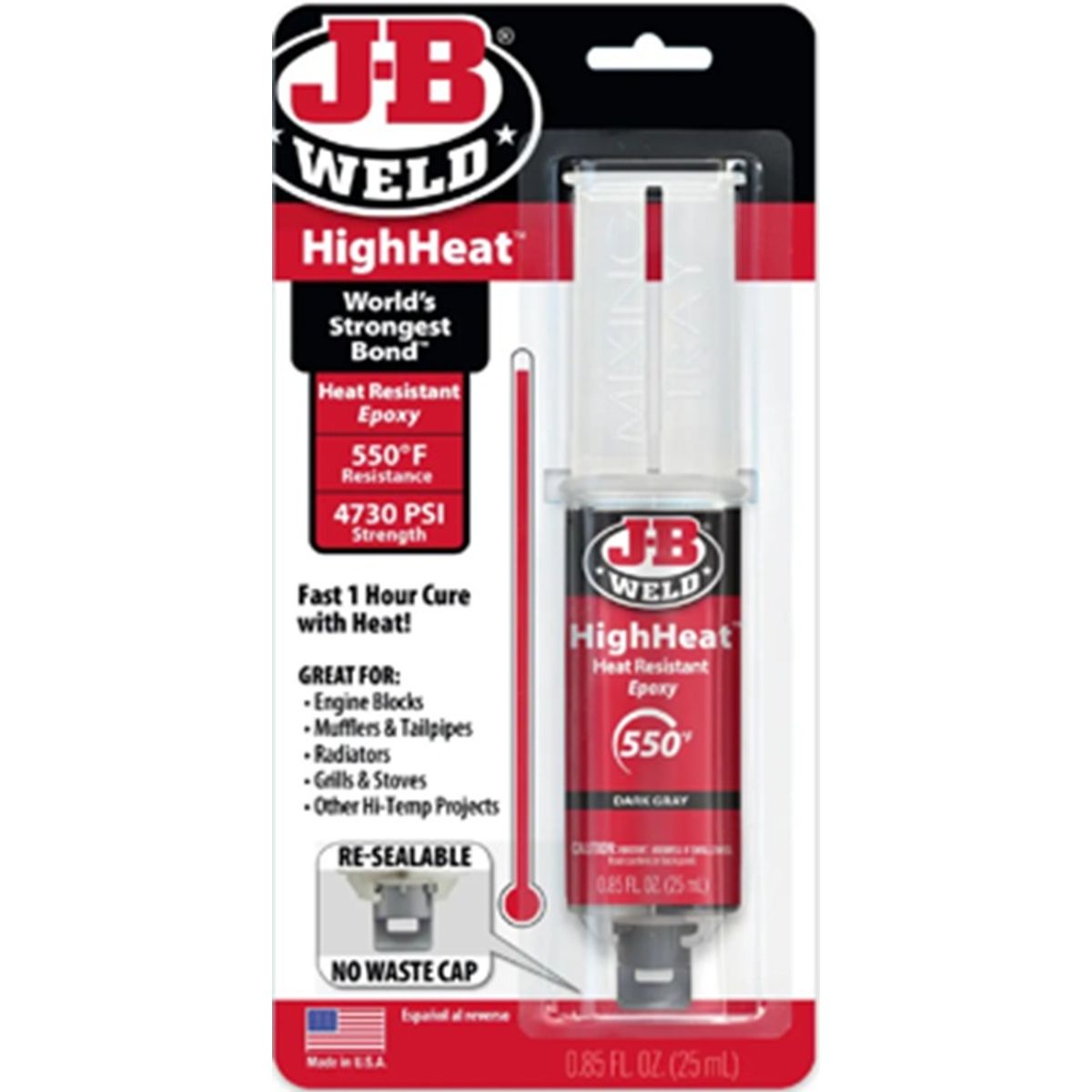GENERICO - Epoxi de alta temperatura en jeringa, gris oscuro 25ml J-B Weld 50197