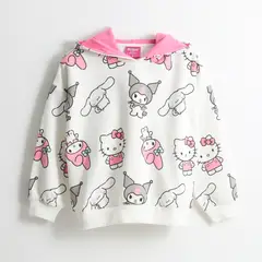 HELLO KITTY - Polerón Cerrado Niña Hoodie Full Print Blanco