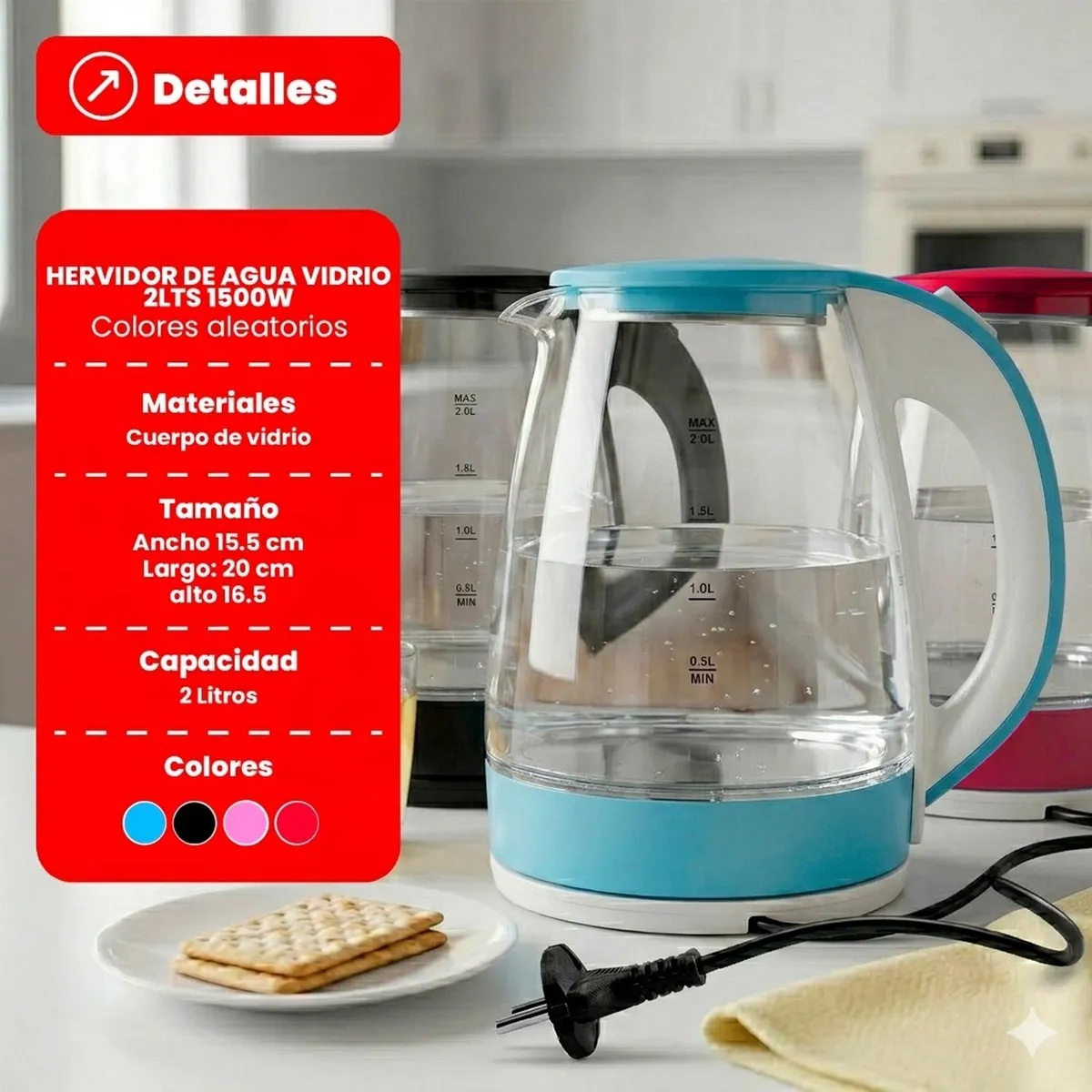 CURSOR - HERVIDOR DE AGUA VIDRIO ELÉCTRICO 2 LTS 1500W