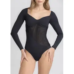 MARALTA - Body Timeless Manga Larga Encaje Tul Sin Broche