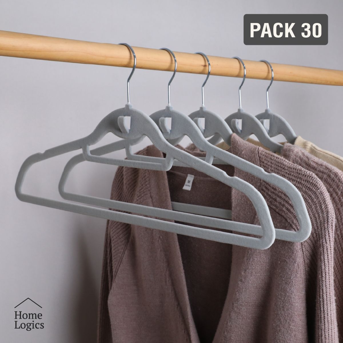 HOME LOGICS - Set 30 Colgadores de Ropa Antideslizantes Velvet Home Logics