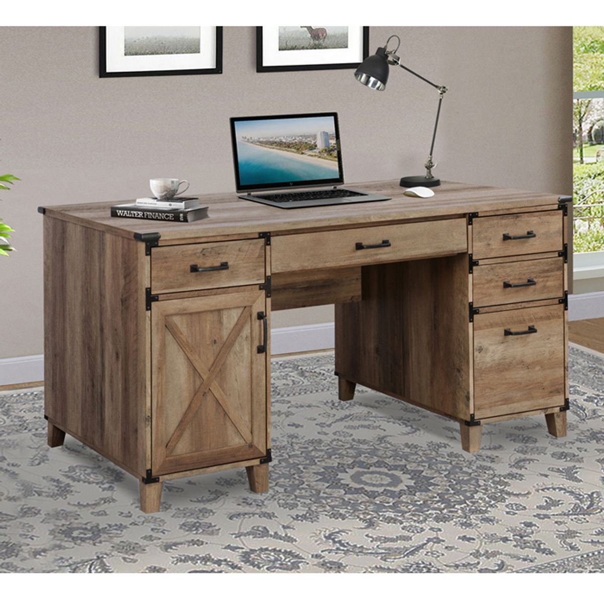 MSA MUEBLES SANTA ANA - Escritorio 1.5 Mt. con 5 Cajones Rustic OAK