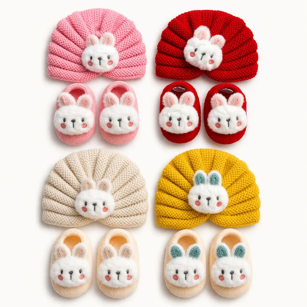 GENERICO - Set Turbante Bebé + Calcetines Conejo Invierno