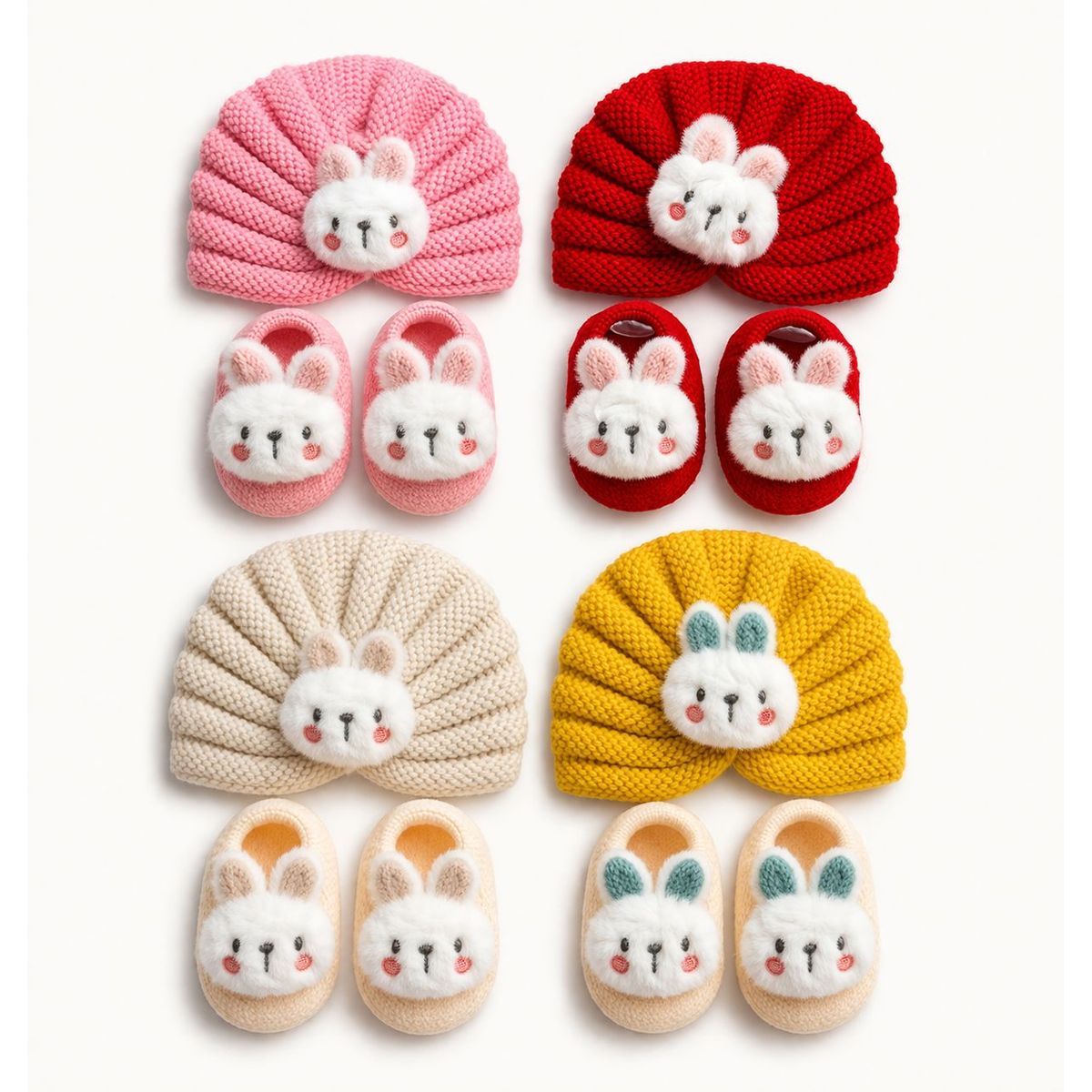 GENERICO - Set Turbante Bebé + Calcetines Conejo Invierno