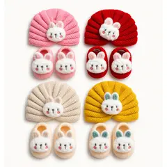 GENERICO - Set Turbante Bebé + Calcetines Conejo Invierno