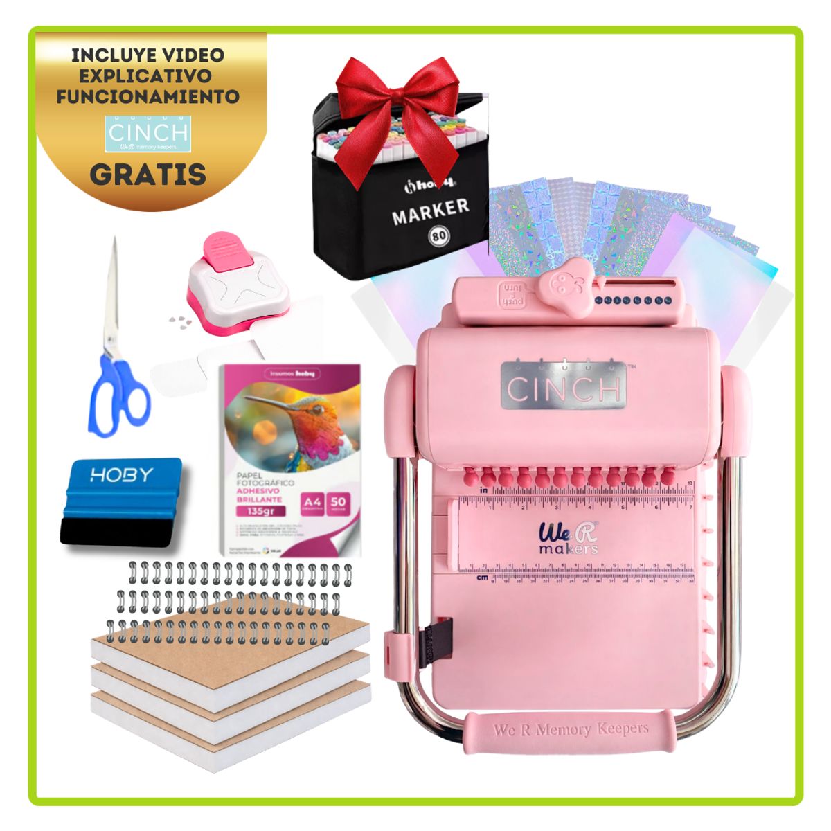 CINCH - KIT DE ENCUADERNADORA CICH PINK + 3 PLANNER+ Perforadora Rosa KP02