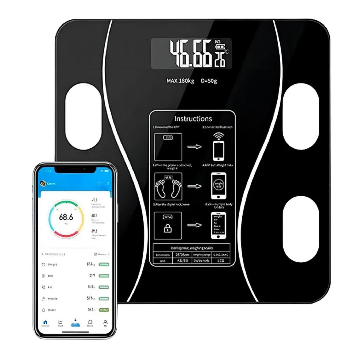 GENERICO - Pesa Digital De Baño Inteligente Bluetooth App